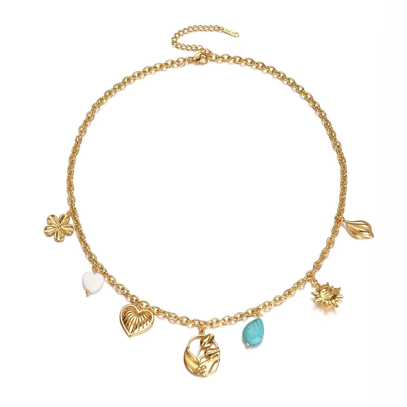 Sunshine love theme multi charm necklace