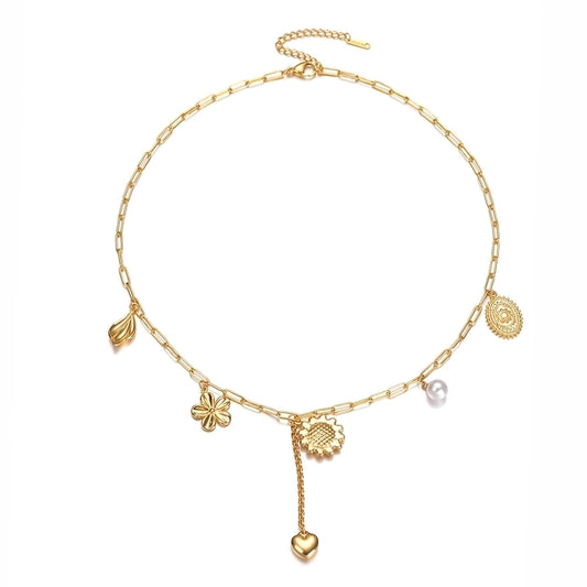 Floral theme multi charm necklace