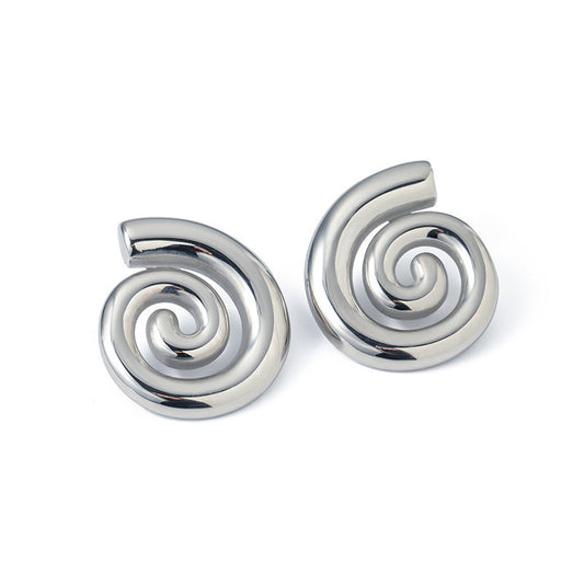 Spiral statement stud earrings silver