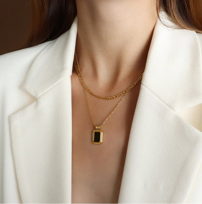 Black pendant double chain necklace