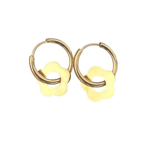 Gold flower drop earrings