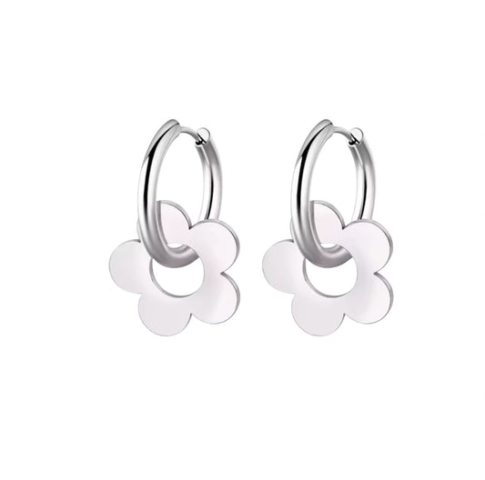 Silver flower drop earrings