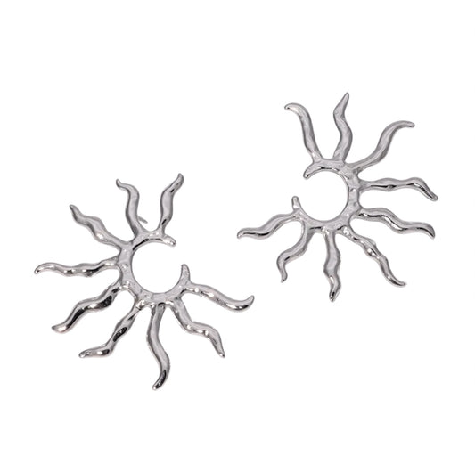 Sun statement stud earrings silver