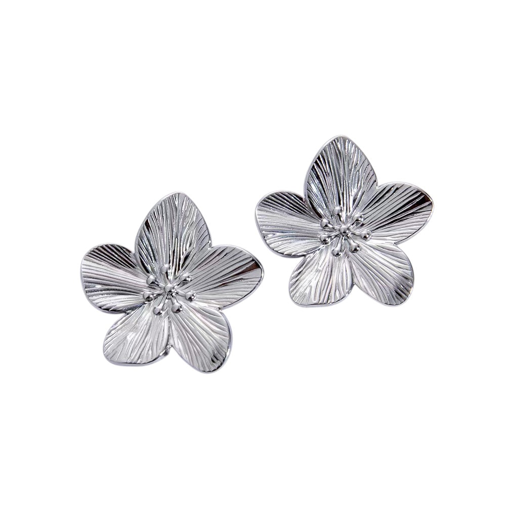 Hibiscus statement stud earrings silver