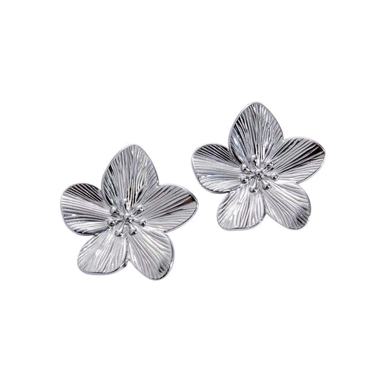 Hibiscus statement stud earrings silver