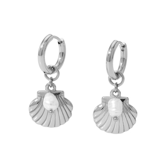 Silver Sea shell drop earrings