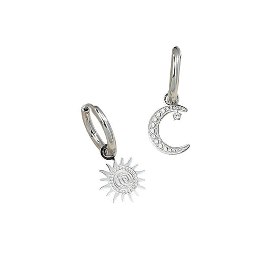 Silver sun & moon drop earrings