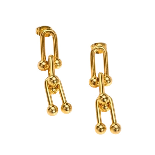 Drop link drop earrings gold