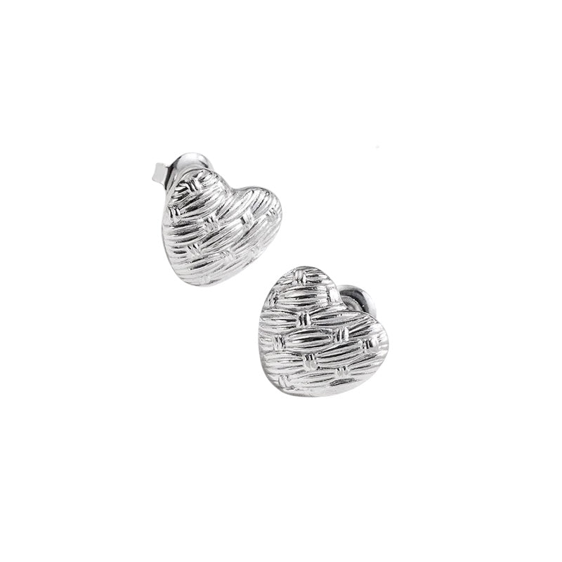 Plaid heart earrings silver