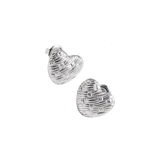 Plaid heart earrings silver