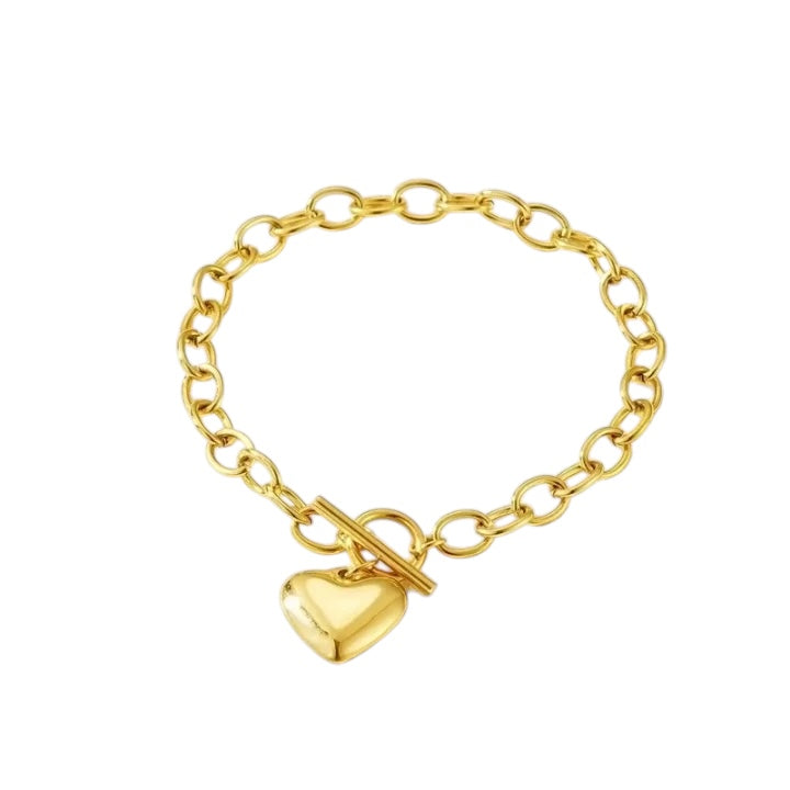 Heart fob bracelet gold