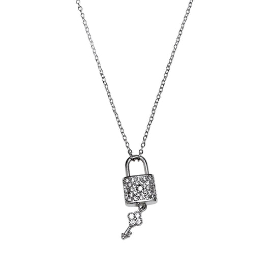 Padlock & key necklace silver