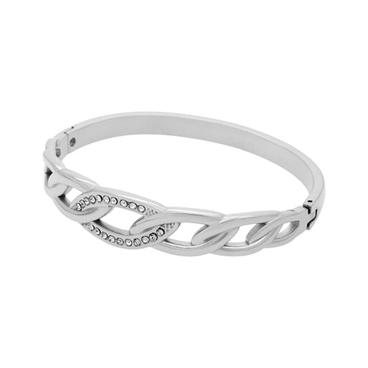 Twisted diamond bangle silver
