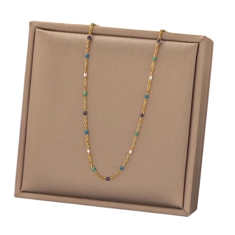 Mixed blues beaded chain necklace