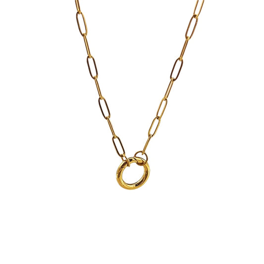 Large o ring paperclip necklace gold